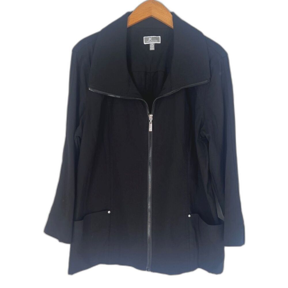 JM Collection Black‎ Full Zip Classic Lightweight Jacket Size 16